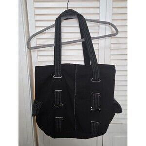 Rare Vintage 90s Large Decree Black Pinstripe Zipper Tote Goth Emo